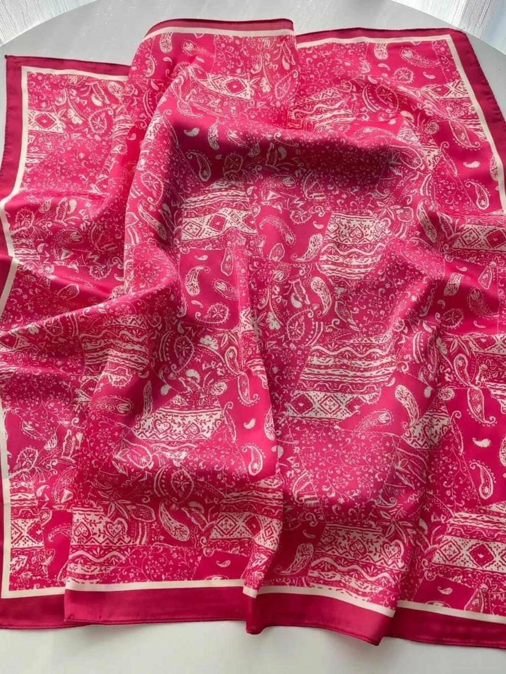 Silk-feel  Pink Paisley  Scarf Head ,neck Scarf 70*70cm